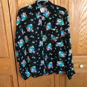 Aeropostale Neon Floral Button Down Collar Blouse